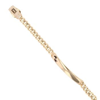 14ct Yellow Gold Monaco ID Curb Footprints Pave Lock Bracelet 5.5"