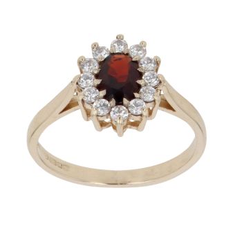 9ct Yellow Gold Garnet and Cubic Zirconia Cluster Ring