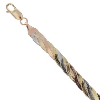 9ct Yellow, White and Rose Gold Twist Bracelet 7"