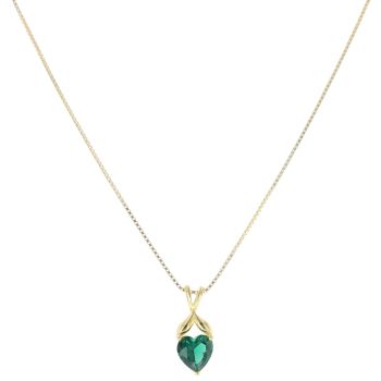 Gold Plated Silver Green Gemstone Heart Pendant and Chain 18"