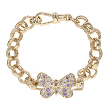 9ct Yellow Gold Cubic Zirconia Butterfly Belcher Bracelet 6.5"