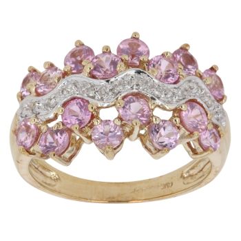 9ct Yellow Gold 0.05ct Brilliant Cut Diamond and Sapphire Fancy Cluster Ring