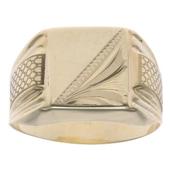 14ct Yellow Gold Square Patterned Signet Ring