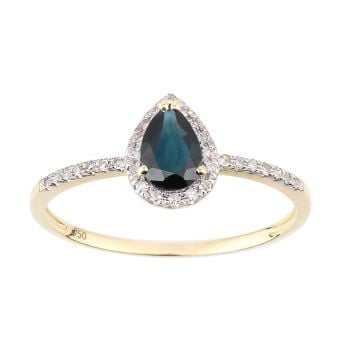 18ct Yellow Gold Pear Sapphire and Diamond Teardrop Cluster Ring