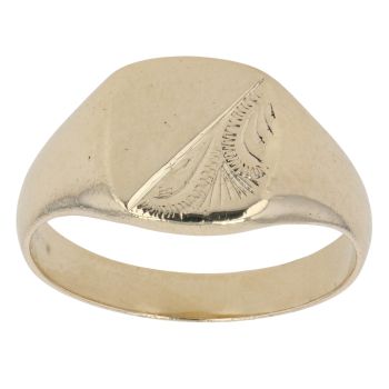 9ct Yellow Gold Half Patterned Signet Ring