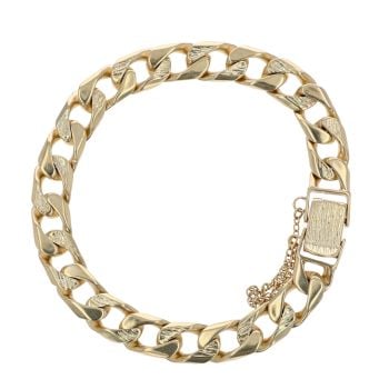 9ct Yellow Gold Plain And Patterned Curb Bracelet 9"