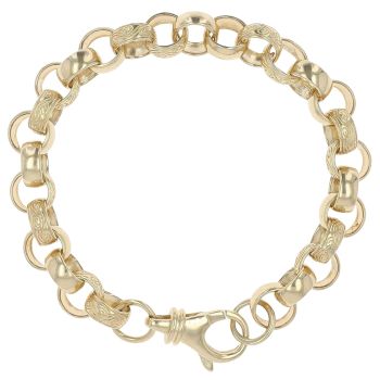 9ct Yellow Gold Patterned and Plain Belcher Bracelet 8"