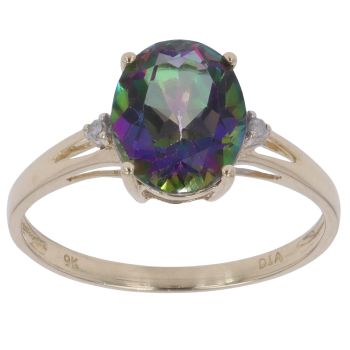 9ct Yellow Gold 0.02ct Brilliant Cut Diamond and Mystic Topaz Solitaire Ring