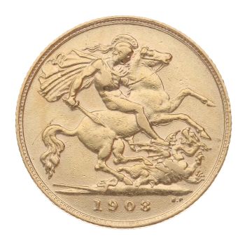1908 Edward VII Large Head UK Half Sovereign Coin