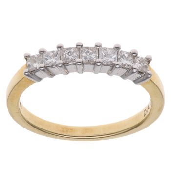 18ct Yellow Gold 0.33ct Princess Cut Diamond Seven Stone Eternity Ring