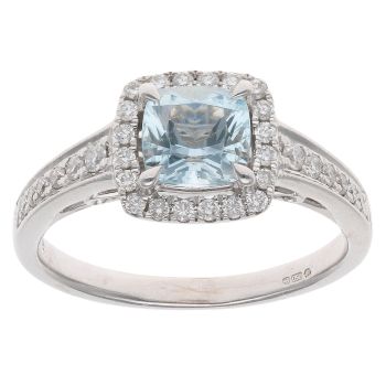 18ct White Gold 0.21ct Brilliant Cut Diamond and Aquamarine Cluster Ring