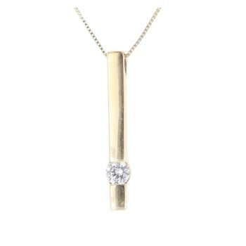 9ct Yellow Gold Cubic Zirconia Single Stone Bar Pendant and Chain 18"