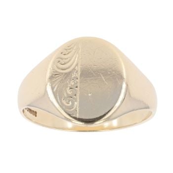 9ct Yellow Gold Oval Patterned Signet Ring