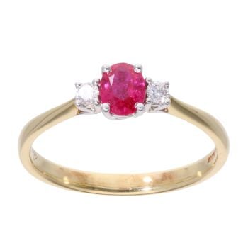 18ct Yellow Gold Ruby and 0.10ct Diamond Cluster Ring