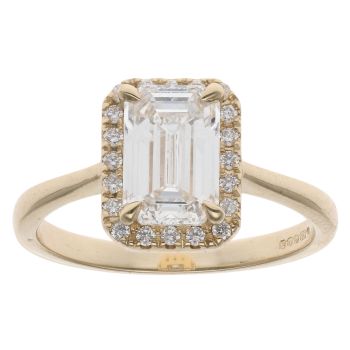 9ct Yellow Gold 2.15ct Emerald And Brilliant Cut Lab Grown Diamond Solitaire Ring