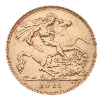 1911 George V Large Head UK Half Sovereign Coin