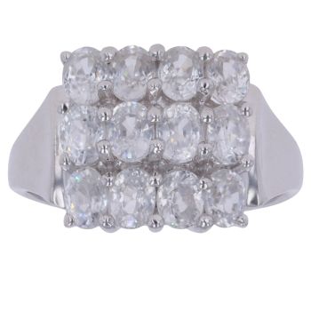 9ct White Gold Cubic Zirconia Three Row Ring