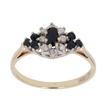 9ct Yellow Gold 0.15ct Diamond and Sapphire Cluster Ring