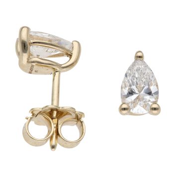 9ct Yellow Gold 1.00ct Pear Cut Lab Grown Diamond Solitaire Earrings