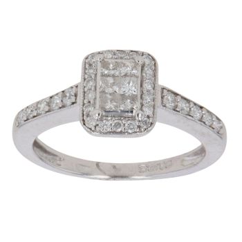 9ct White Gold 0.40ct Princess Cut Diamond Cluster Ring