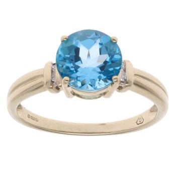 9ct Yellow Gold 0.02ct Diamond and Blue Topaz Solitaire Ring