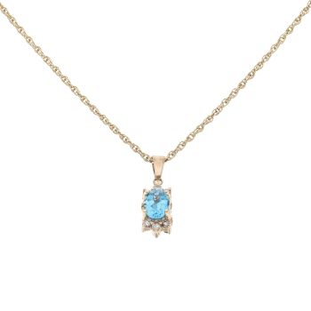 9ct Yellow Gold 0.35ct Brilliant Cut Diamond and Blue Topaz Pendant And Chain 18"