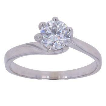9ct White Gold Cubic Zirconia Solitaire Crossover Ring