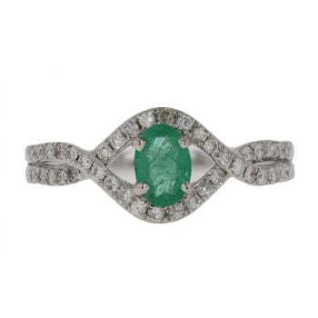9ct White Gold 0.31cts Diamond And Emerald Ring