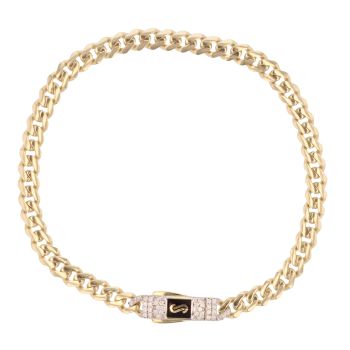 14ct Yellow Gold Monaco Classic Plain and Pave Bracelet 6.5"