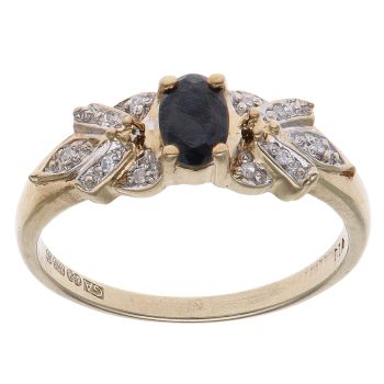 9ct Yellow Gold 0.10ct Diamond and Sapphire Fancy Ring