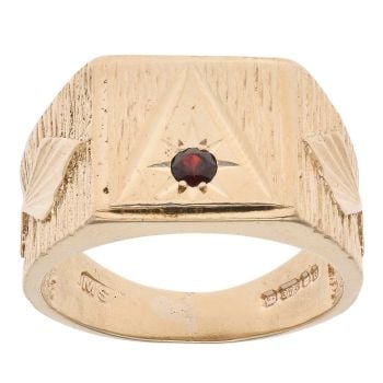 9ct Yellow Gold Garnet Patterned Signet Ring
