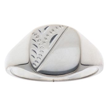 Silver Half Patterned Signet Ring By Icesia