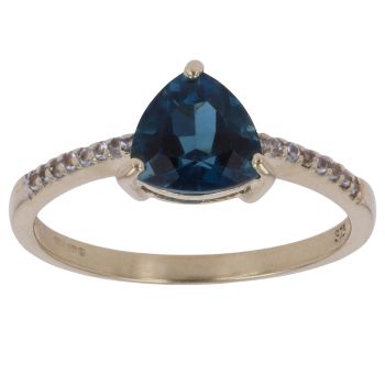 9ct Yellow Gold Cubic Zirconia and Blue Topaz Single Stone Ring