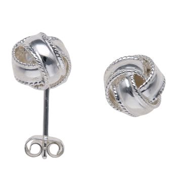Silver Patterned Knot Stud Earrings By Icesia