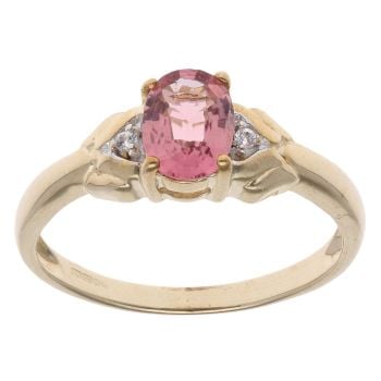 9ct Yellow Gold Pink Tourmaline And Cubic Zirconia Dress Ring
