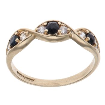 9ct Yellow Gold Sapphire and Cubic Zirconia Fancy Ring