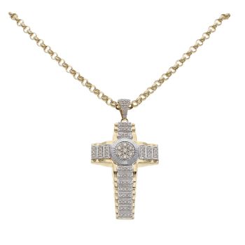 9ct Yellow and White Gold 2.00ct Diamond Cross Pendant and Chain 24"