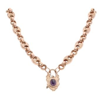 9ct Rose Gold Amethyst Lock Button Chain 20"