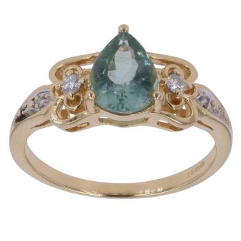 18ct Yellow Gold 0.07ct Diamond and Green Tourmaline Ring