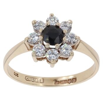 9ct Yellow Gold Sapphire And Cubic Zirconia Cluster Ring