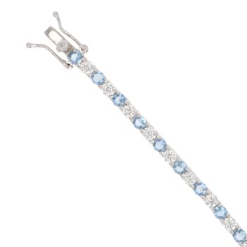 Silver Cubic Zirconia and Blue Gemstone Bracelet 7.5" By Icesia
