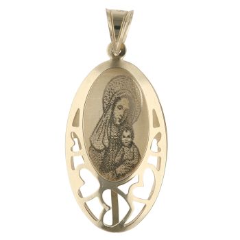 14ct Yellow Gold Our Lady Laser Image Heart Pendant