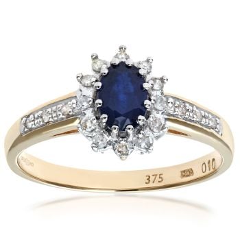 9ct Yellow Gold Sapphire and Diamond Cluster Ring