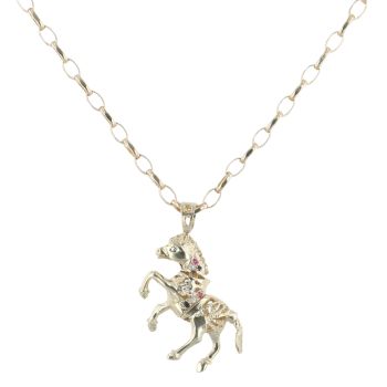 9ct Yellow Gold Multi Gemstone Horse Pendant and Chain 20"