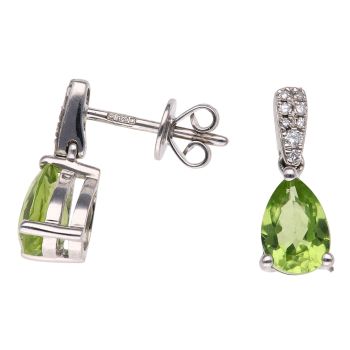 9ct White Gold 0.10ct Diamond and Peridot Drop Earrings