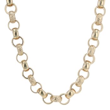 9ct Yellow Gold Patterned and Plain Belcher Chain 26"