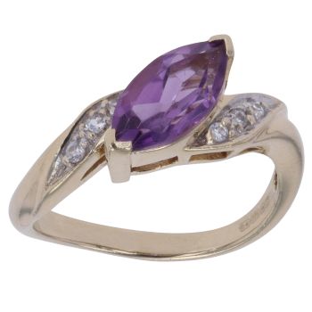 9ct Yellow Gold Amethyst and Cubic Zirconia Ring