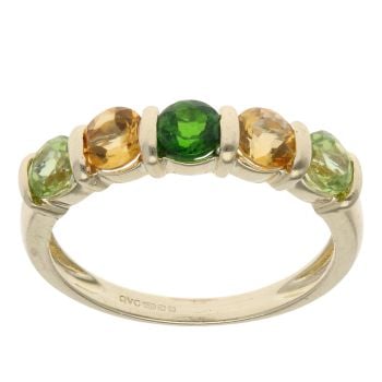 9ct Yellow Gold Peridot, Citrine And Diopside Five Stone Ring