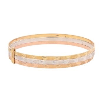 18ct Yellow, White And Rose Gold Patterned Bangle