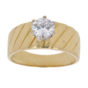 18ct Yellow Gold Cubic Zirconia Patterned Single Stone Ring